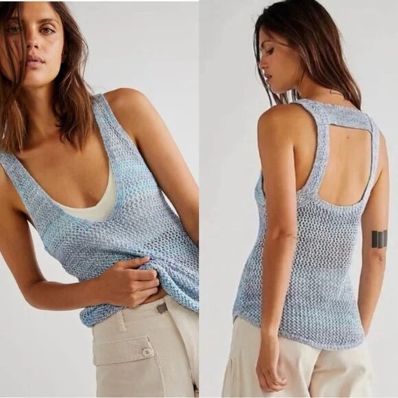 We The Free Tops - We The Free Blue and White Crochet Top Size M